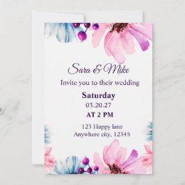 Romantic Blush & Blue Wedding Invitation  Inbjudningar