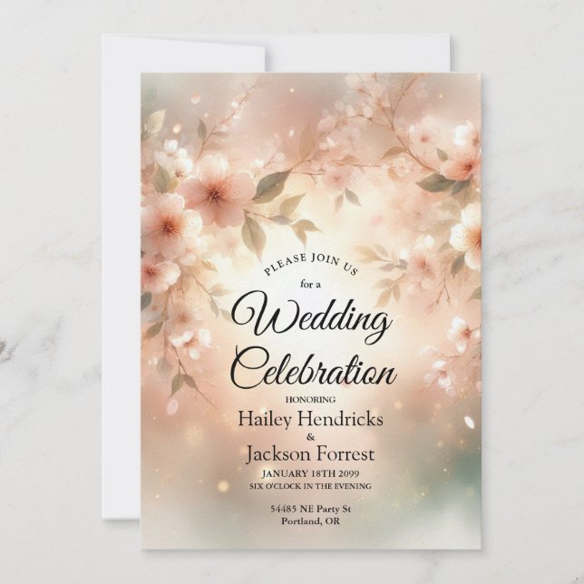 Romantic Blush Cherry Blossom Wedding Inbjudningar (Framsida)