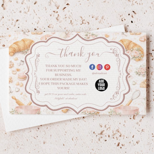 Romantic Blush Croissant Bakery Business Tack Kort (Skapare uppladdad)