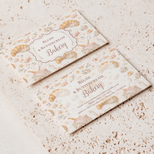Romantic Blush Croissant Bakery Business Visitkort (Skapare uppladdad)