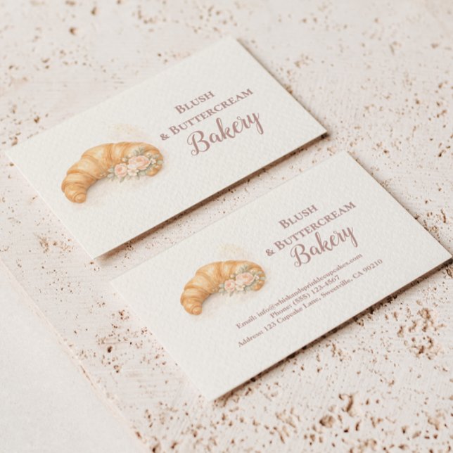 Romantic Blush Croissant Bakery Business Visitkort (Skapare uppladdad)