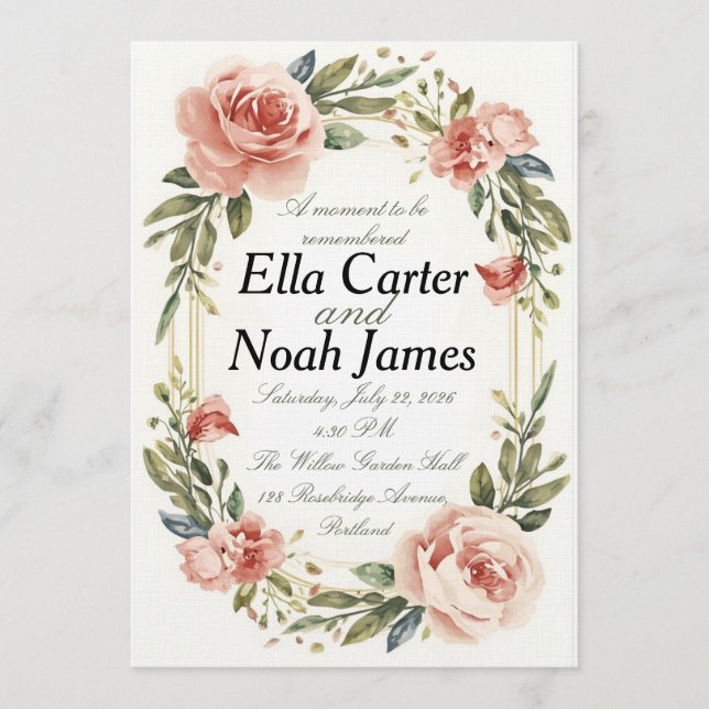 Romantic Blush Floral Wedding Invitation Inbjudningar (Framsida)