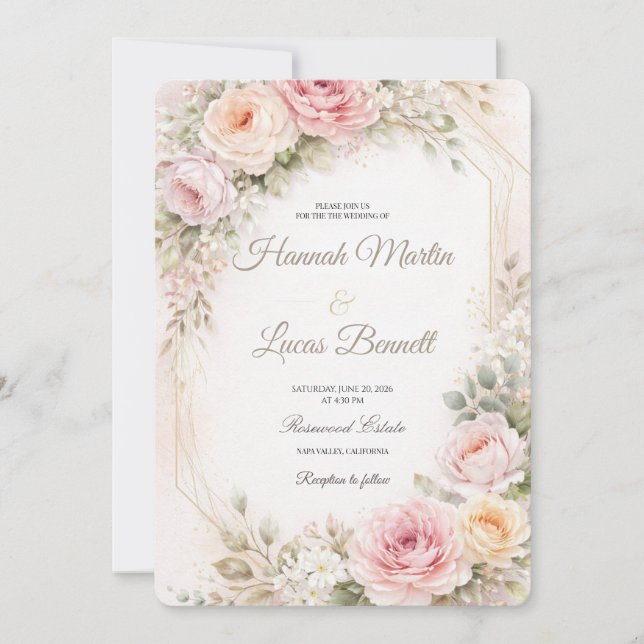 Romantic Blush Floral Wedding Invitation Mockup  Inbjudningar (Framsida)