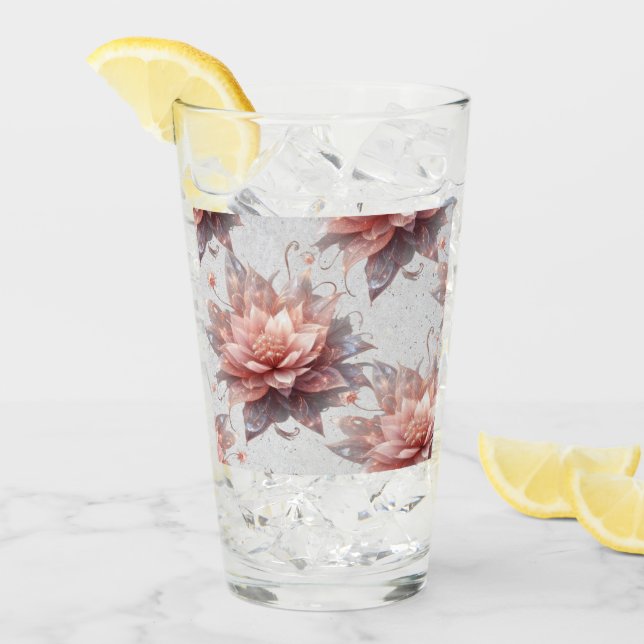 Romantic Blush Flowers Glass Cup – Floral Drinkwar Glaskopp (Framsida Ice)