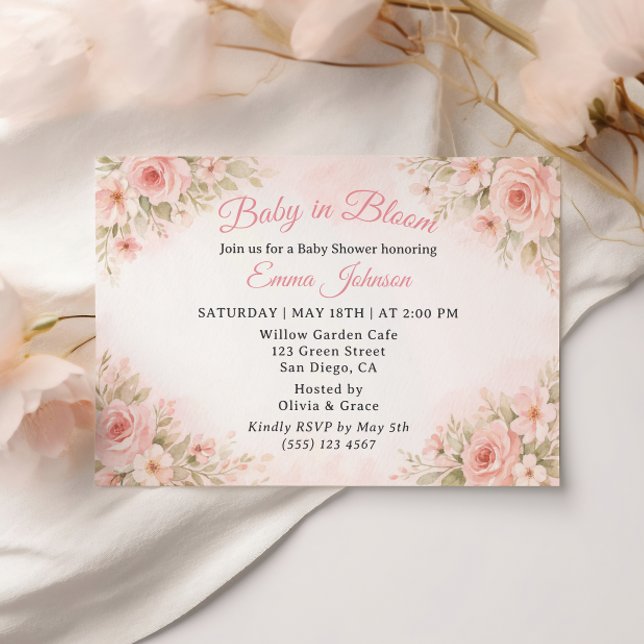 Romantic Blush Garden Baby in Bloom Invite Inbjudningar (Skapare uppladdad)