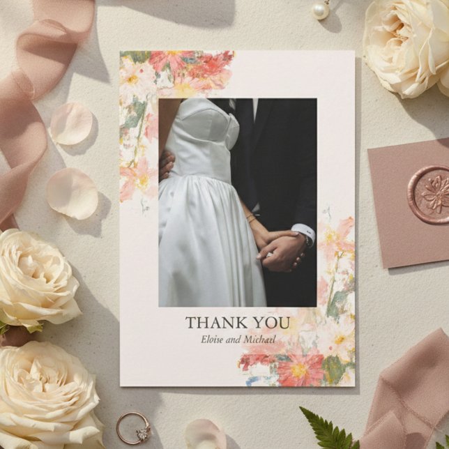 Romantic Blush Painted Floral Wedding Tack Kort (Romantic Blush Painted Floral Wedding Thank You Card)