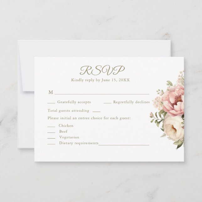 Romantic Blush & Peach Floral Wedding RSVP Card OSA Kort (Framsida)