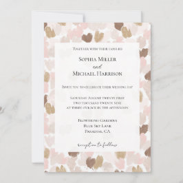 Romantic Blush Pink Brown Cream Hearts Wedding Inbjudningar