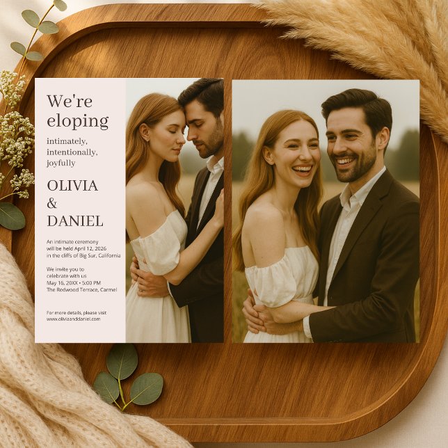 Romantic Blush Pink Elopement Minimalist Photo  Inbjudningar (Skapare uppladdad)