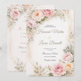 Romantic Blush Pink Floral Wedding Invitation Inbjudningar