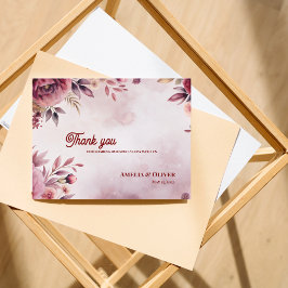 Romantic Blush Pink Floral Wedding Thank You Vykort