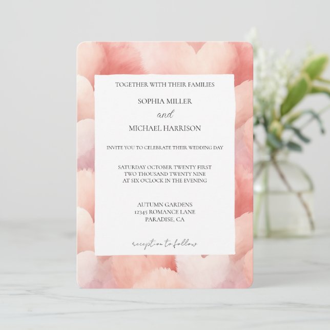 Romantic Blush Pink Hearts Wedding Inbjudningar (Stående Fram)
