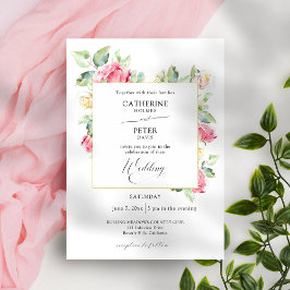 Romantic Blush Pink/Ivory Watercolor Roses Wedding Inbjudningar