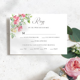 Romantic Blush Pink/Ivory Watercolor Roses Wedding OSA Kort