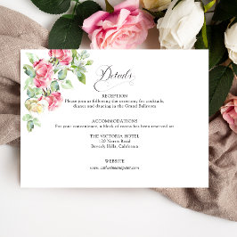 Romantic Blush Pink/Ivory Watercolor Roses Wedding Tilläggskort