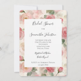 Romantic Blush Pink Roses Floral Bridal Shower Inbjudningar