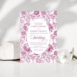 Romantic Blush Pink Toile Roses Wedding Invitation Inbjudningar