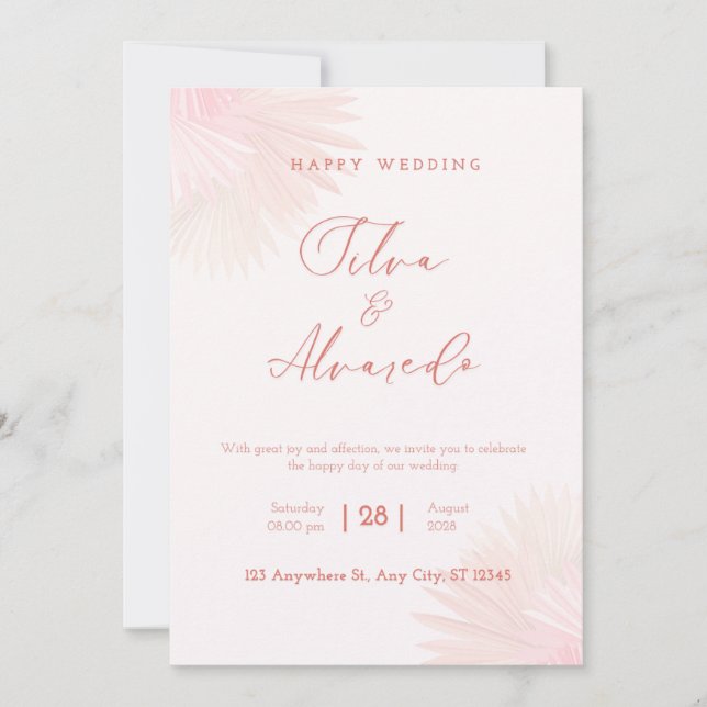 🌸 Romantic Blush Pink Wedding Invitation Inbjudningar (Framsida)