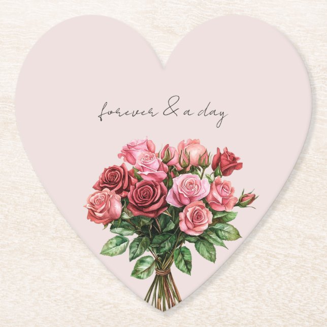 Romantic Blush Red Pink Roses Floral Wedding Underlägg Papper (Framsida)