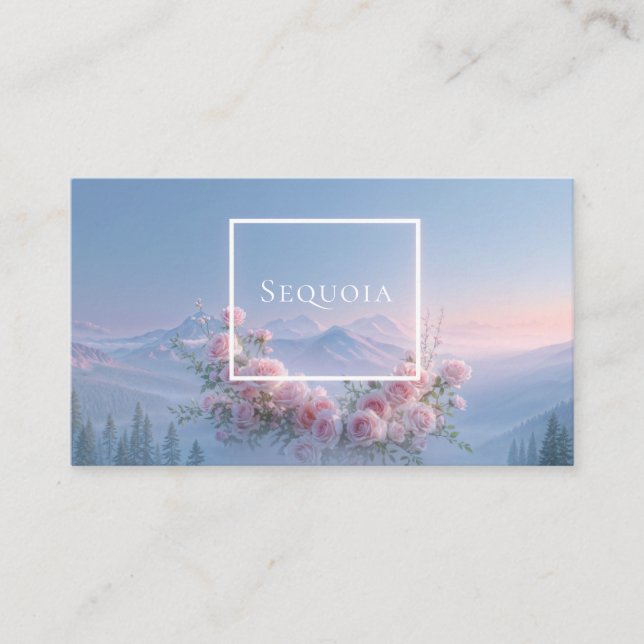 Romantic Blush Rose Floral and Misty Mountain Visitkort (Framsida)