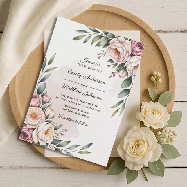 Romantic Blush Rose Garden Wedding Invitation Inbjudningar (Skapare uppladdad)