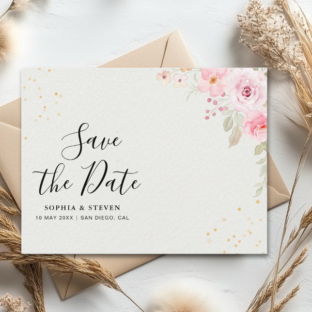 Romantic Blush Rose Wedding Vykort (Skapare uppladdad)