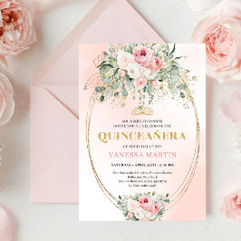 Romantic Blush Roses Bohemian Quinceañera Invite Inbjudningar