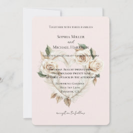 Romantic Blush Roses Feathers Floral Heart Wedding Inbjudningar