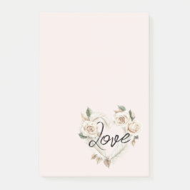 Romantic Blush Roses Feathers Heart Love Post-it Block