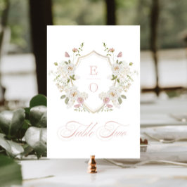 Romantic Blush White Monogram Crest Table Number Inbjudningar