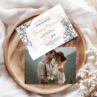 Romantic Blush with Black Florals and Photo Back Inbjudningar