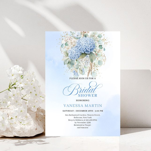 Romantic Bohemian Blue Floral Bridal Shower Invite Inbjudningar (Romantic Bohemian Blue Floral Bridal Shower Invitation)