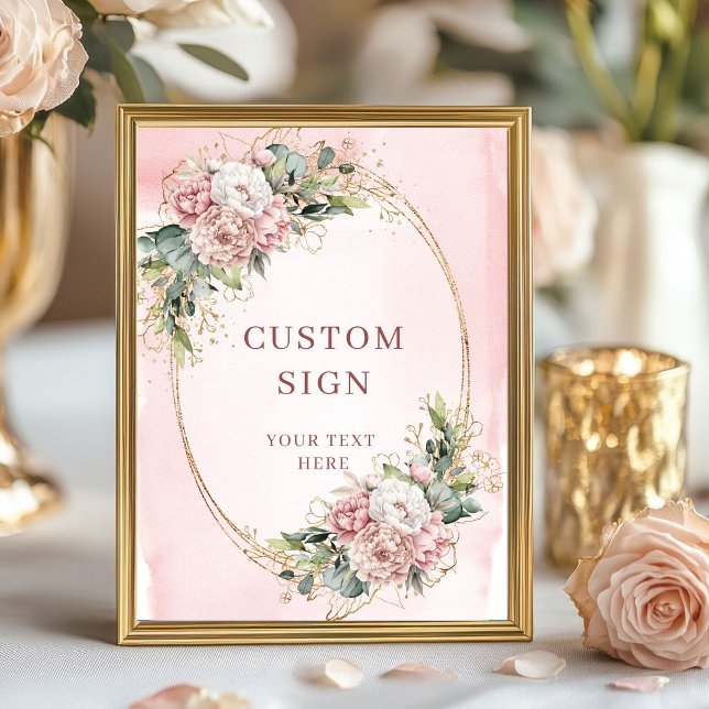 Romantic Bohemian Blush Pink Flowers Custom Sign Poster (Romantic Bohemian Blush Pink Flowers Custom Sign)