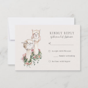 Romantic Bohemian Llama Bröllop OSA Reply Kort