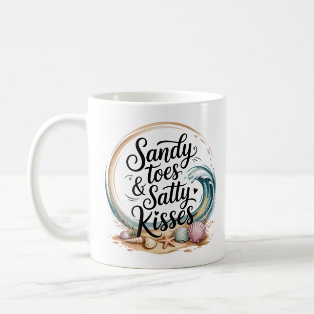 Romantic Boho Beach Quote Pastel Watercolor Kaffemugg (Vänster)