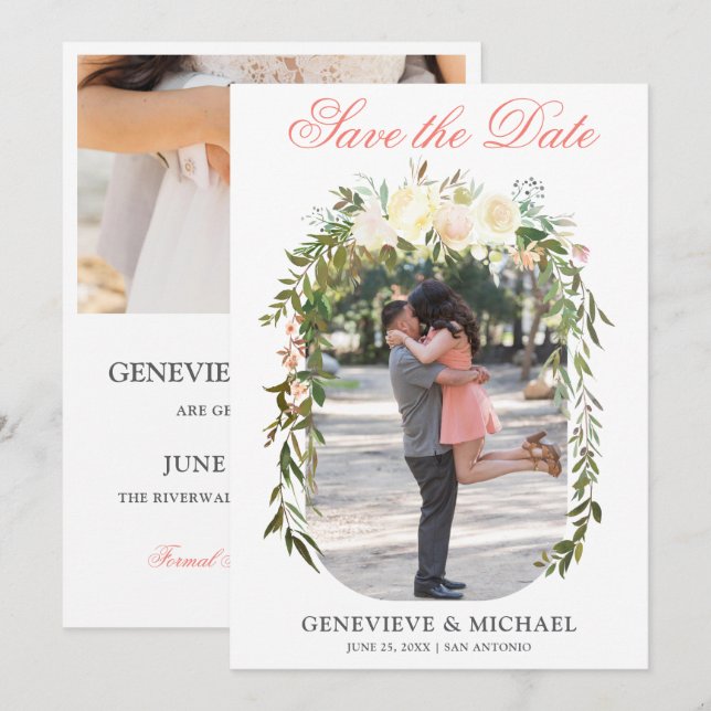 Romantic Boho Blommigt Arch-plattan - spara datumk Datumet (Fram/baksida)