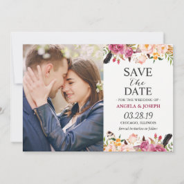 Romantic Boho Blommigt Feather Photo Save Date Spara Datumet