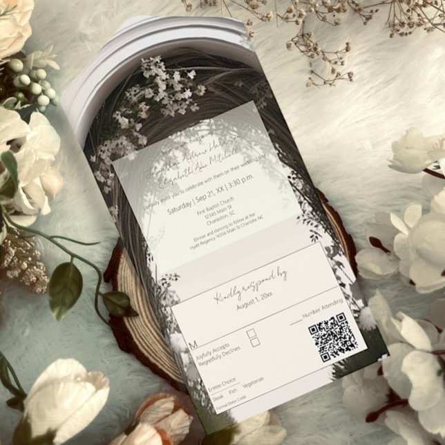 Romantic Boho Botanical Arch Bröllop (Romantic Boho Botanical Arch Wedding All in One Invitation)