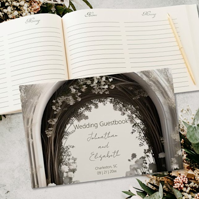 Romantic Boho Botanical Arch Bröllop Gästböcker (Romantic Boho Botanical Arch Wedding Guestbook)