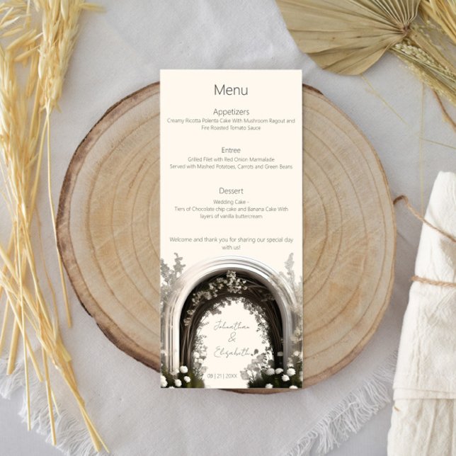 Romantic Boho Botanical Arch Bröllop Meny (Romantic Boho Botanical Arch Wedding Menu)