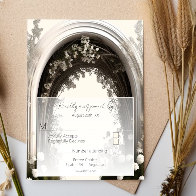 Romantic Boho Botanical Arch Bröllop OSA Kort (Romantic Boho Botanical Arch Wedding RSVP)