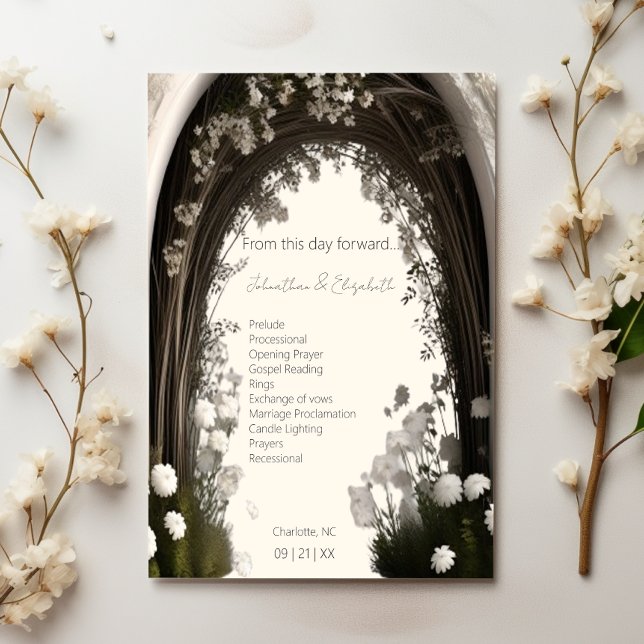 Romantic Boho Botanical Arch Bröllop Program (Romantic Boho Botanical Arch Wedding Program)