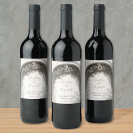 Romantic Boho Botanical Arch Bröllop Vinflaska Etikett