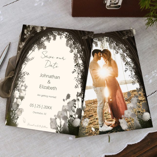 Romantic Boho Botanical Arch Photo Save Date Spara Datumet (Romantic Boho Botanical Arch Photo Save the Date)