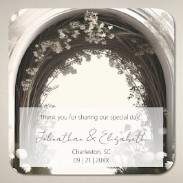 Romantic Boho Botanical Arch Wedding Favor Fyrkantigt Klistermärke