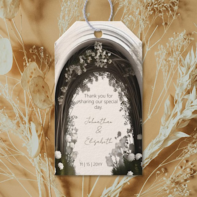 Romantic Boho Botanical Arch Wedding Favor Presentetikett (Romantic Boho Botanical Arch Wedding Favor Gift Tags)