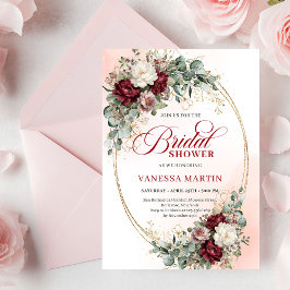 Romantic Boho Burgundy Greenery Gold Bridal Shower Inbjudningar