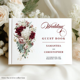 Romantic Boho Burgundy White Bröllop Guest Bok
