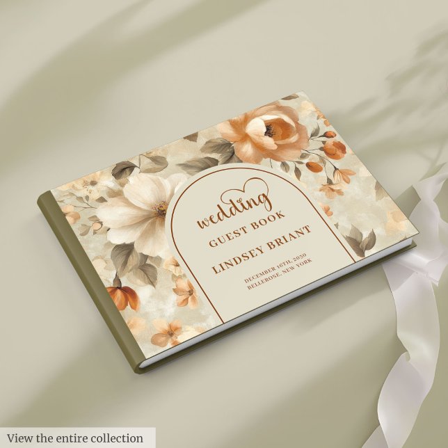 Romantic Boho Copper Ivory Sage Flower Wedding  Gästböcker (Romantic Boho Copper Ivory Sage Flower Wedding Guest Book)