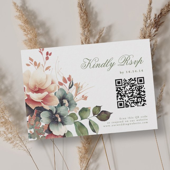 Romantic Boho Fall Autumn Blommigt Bröllop OSA QR (Romantic Boho Fall Autumn Floral Wedding RSVP QR)